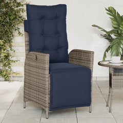Reclining Garden Chair Grey with Navy blue cushions