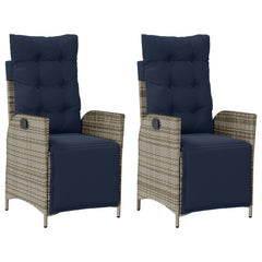 Reclining Garden Chair Grey PE Rattan, Powder-Coated Steel, Polyester