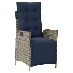 Reclining Garden Chair Grey PE Rattan, Powder-Coated Steel, Polyester