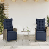 Reclining Garden Chair Grey PE Rattan, Powder-Coated Steel, Polyester