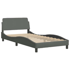 Bed Frame Dark Grey Polyester, Metal, Plywood, Engineered wood Twin