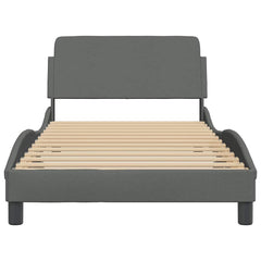 Bed Frame Dark Grey Polyester, Metal, Plywood, Engineered wood Twin