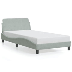 Bed Frame Light Gray Velvet, Metal, Plywood, Engineered Wood Single