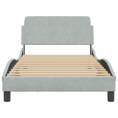 Bed Frame Light Gray Velvet, Metal, Plywood, Engineered Wood Single
