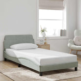 Bed Frame Light Gray Velvet, Metal, Plywood, Engineered Wood Single
