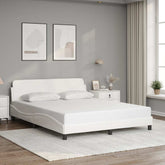 Bed Frame White Faux leather, metal, solid pine wood, plywood Queen