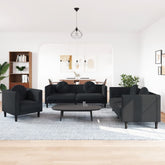 Sofa Set Black Velvet, Plywood, Solid Wood 3 Piece