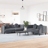Sofa Set Dark Gray Velvet (100% polyester), plywood, solid wood