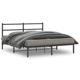 Bed Frame Black Powder-Coated Steel 59x79 in King Size Bed Frame