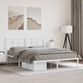 Bed Frame White Powder-Coated Steel King Size Bed Frame
