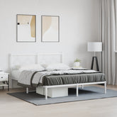 Bed Frame White Powder-Coated Steel King Size