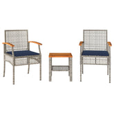 Patio Bistro Set Grey PE Rattan Compact Removable Covers