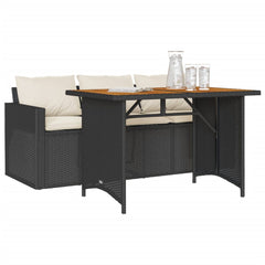 Garden Dining Set Black PE Rattan 3-Seater Removable Covers