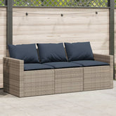 Garden Sofa Grey PE Rattan 3-Seater Removable Covers