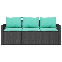 Garden Sofa Black with blue cushions PE rattan Medium