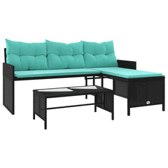Garden Sofa Black sofa with blue cushions