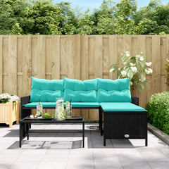 Garden Sofa Black sofa with blue cushions