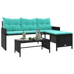 Garden Sofa Black sofa with blue cushions