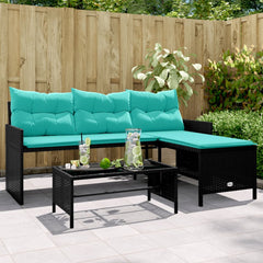 Garden Sofa Black sofa with blue cushions