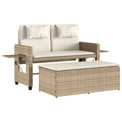 Garden Bench Beige PE rattan, powder-coated steel, polyester Medium