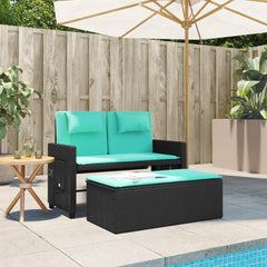 Garden Bench Black and Blue PE rattan, powder-coated steel, polyester