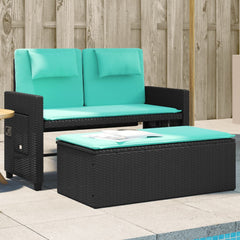Garden Bench Black and Blue PE rattan, powder-coated steel, polyester