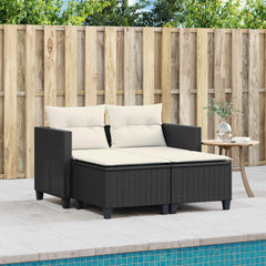Garden Sofa Black PE rattan, powder-coated steel, 100% polyester