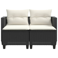 Garden Sofa Black PE rattan, powder-coated steel, 100% polyester