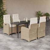 Garden Dining Set Beige PE Rattan Adjustable Feet