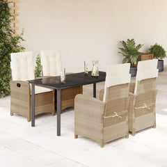 Garden Dining Set Beige PE Rattan 5 Piece Adjustable Feet
