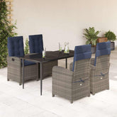 Garden Dining Set Gray Table, Gray Chairs, Navy Blue Cushions