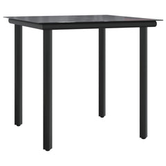 Bistro Set Grey, Black PE Rattan, Powder-Coated Steel, Tempered Glass