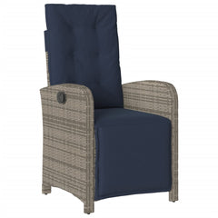 Bistro Set Grey PE Rattan 3 Piece Set Adjustable Footrests