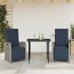 Bistro Set Grey PE Rattan 3 Piece Set Adjustable Footrests
