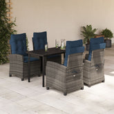 5 Piece Patio Dining Set with Cushions Gray Poly Rattan