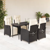 Garden Dining Set Black PE rattan Adjustable Footrests