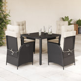 Garden Dining Set Black table and chairs with cream white cushions