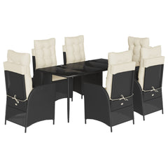 Garden Dining Set Black PE rattan Large Adjustable Armrests