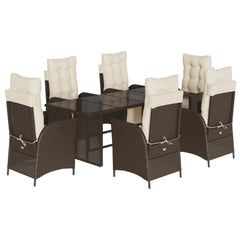 Garden Dining Set Brown Poly Rattan 7 Piece Set