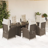 Garden Dining Set Brown Poly Rattan 7 Piece Set