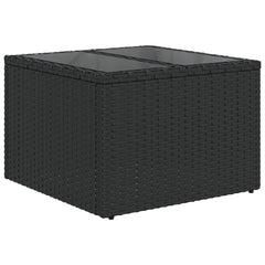 Garden Table Black PE Rattan, Powder-Coated Steel, Tempered Glass