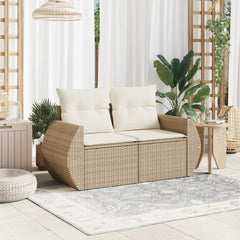 Garden Sofa Beige Poly Rattan, Powder-Coated Steel, Polyester