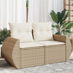 Garden Sofa Beige Poly Rattan, Powder-Coated Steel, Polyester