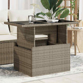 Garden Table Grey PE rattan, powder-coated steel, tempered glass