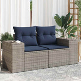 Patio Sofa with Cushions 2-Seater Gray Poly Rattan