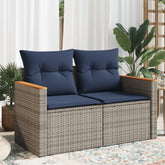 Patio Sofa with Cushions 2-Seater Gray Poly Rattan