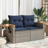 Patio Sofa with Cushions 2-Seater Gray Poly Rattan
