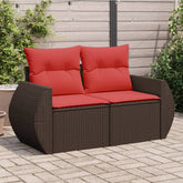 Patio Sofa with Cushions 2-Seater Brown Poly Rattan