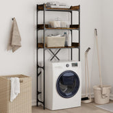 Bostome 3-Tier Washing Machine Shelf in smoked oak engineered wood, holding laundry items above a white washer.