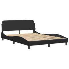Bed Frame Black Faux leather with metal and solid pine wood Double